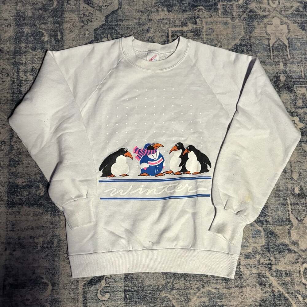 Jerzees Winter Penguins Sweatshirt White Made in USA